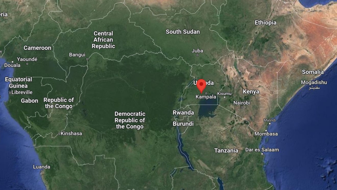 Google Satellite map showing the location of Mityana, Uganda in Central Africa between Kenya and the DRC, North of Tanzania and Rwanda