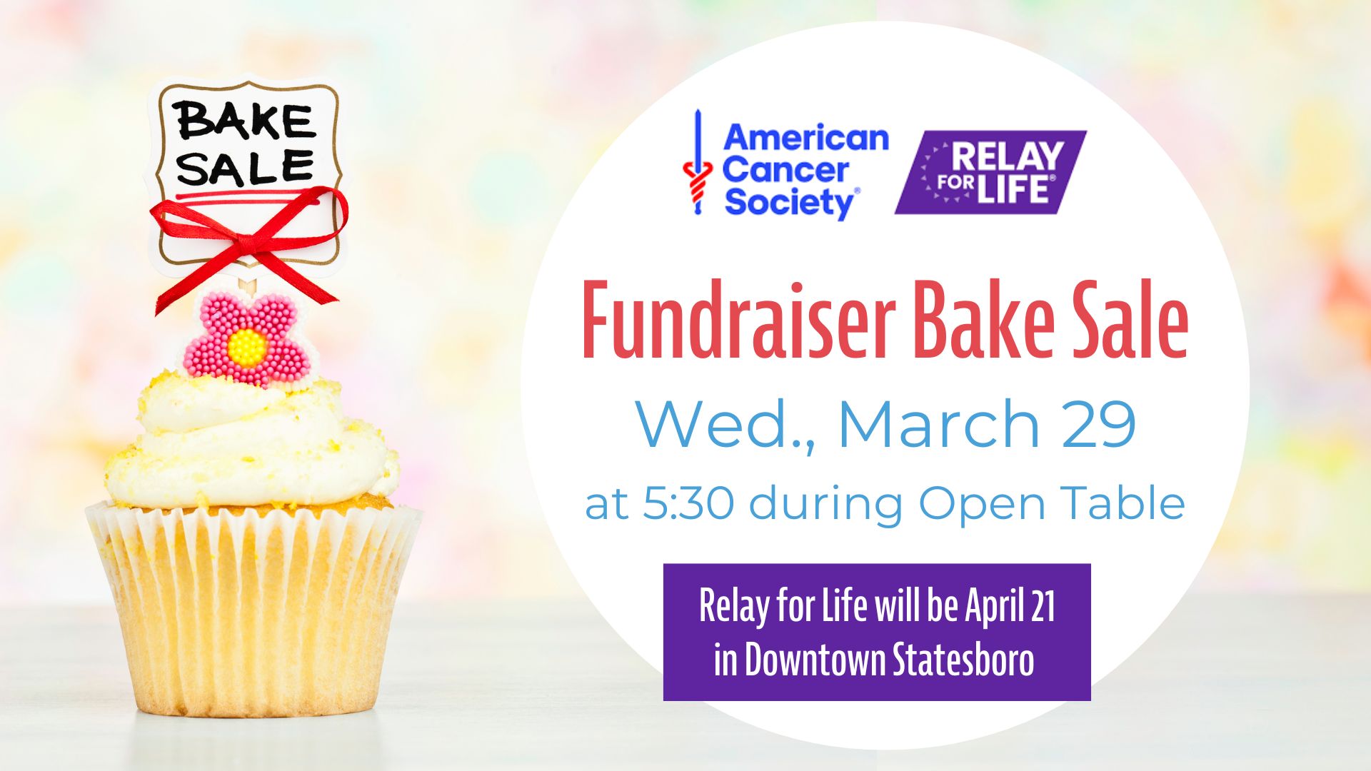 Photo of a cupcake with Relay for Life logo