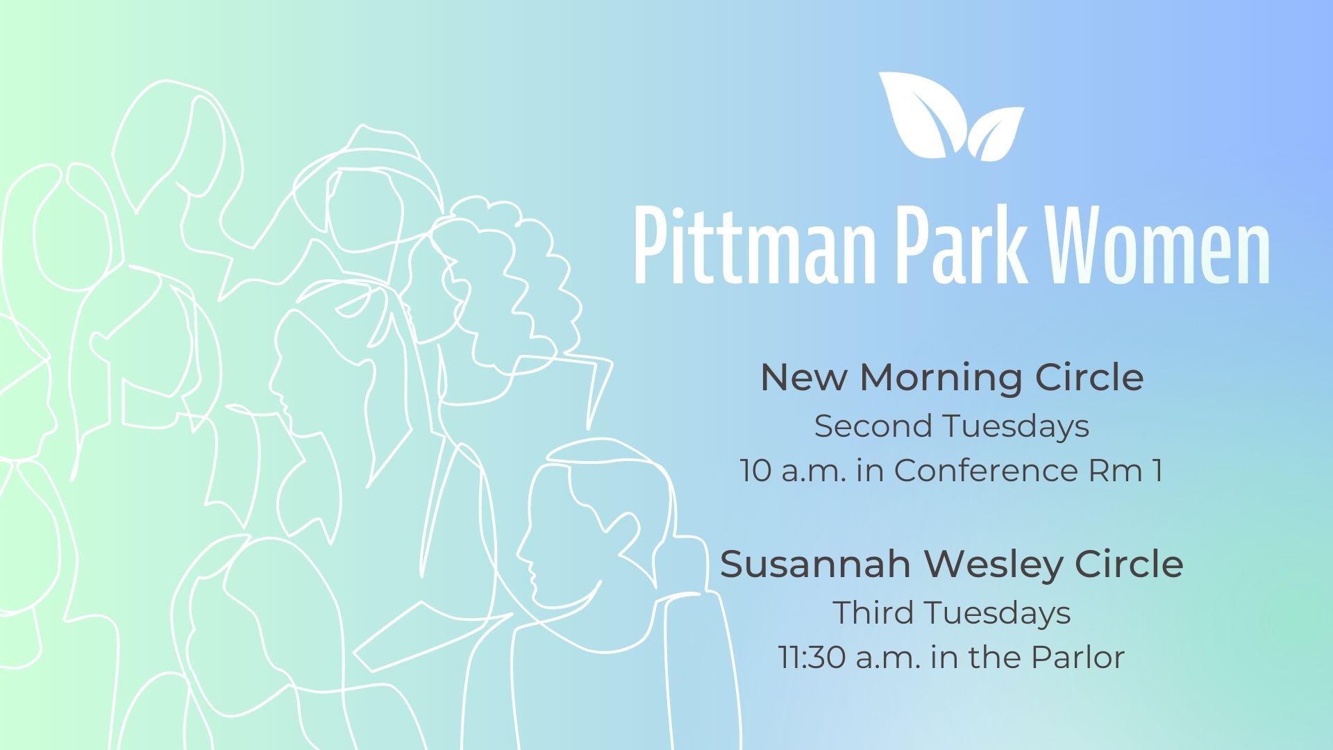 abstract line drawing of a group of women on a soft gradient background and Pittman Park Women logo