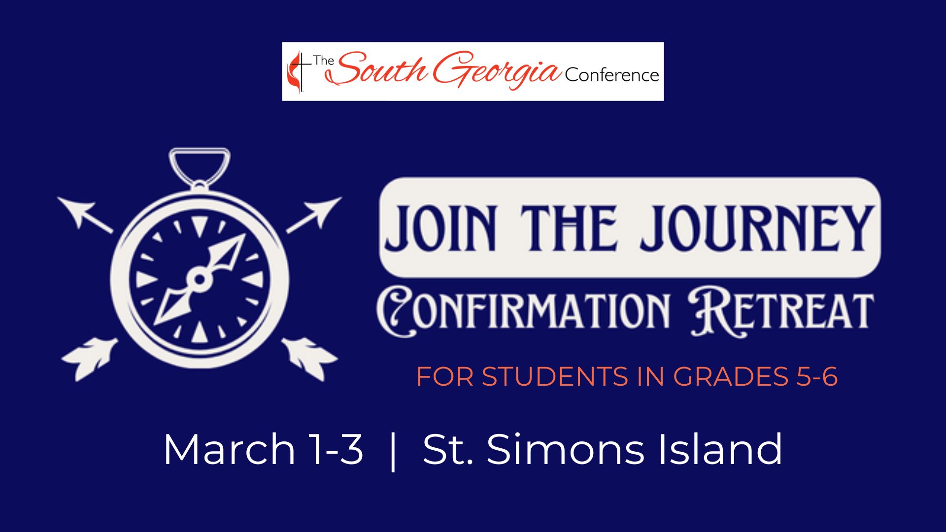 South Georgia Conference logo and Join the Journey Confirmation Retreat logo, featuring the image of a compass