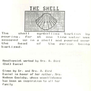 A scanned page from a typed leaflet featuring a drawing of the Shell design.