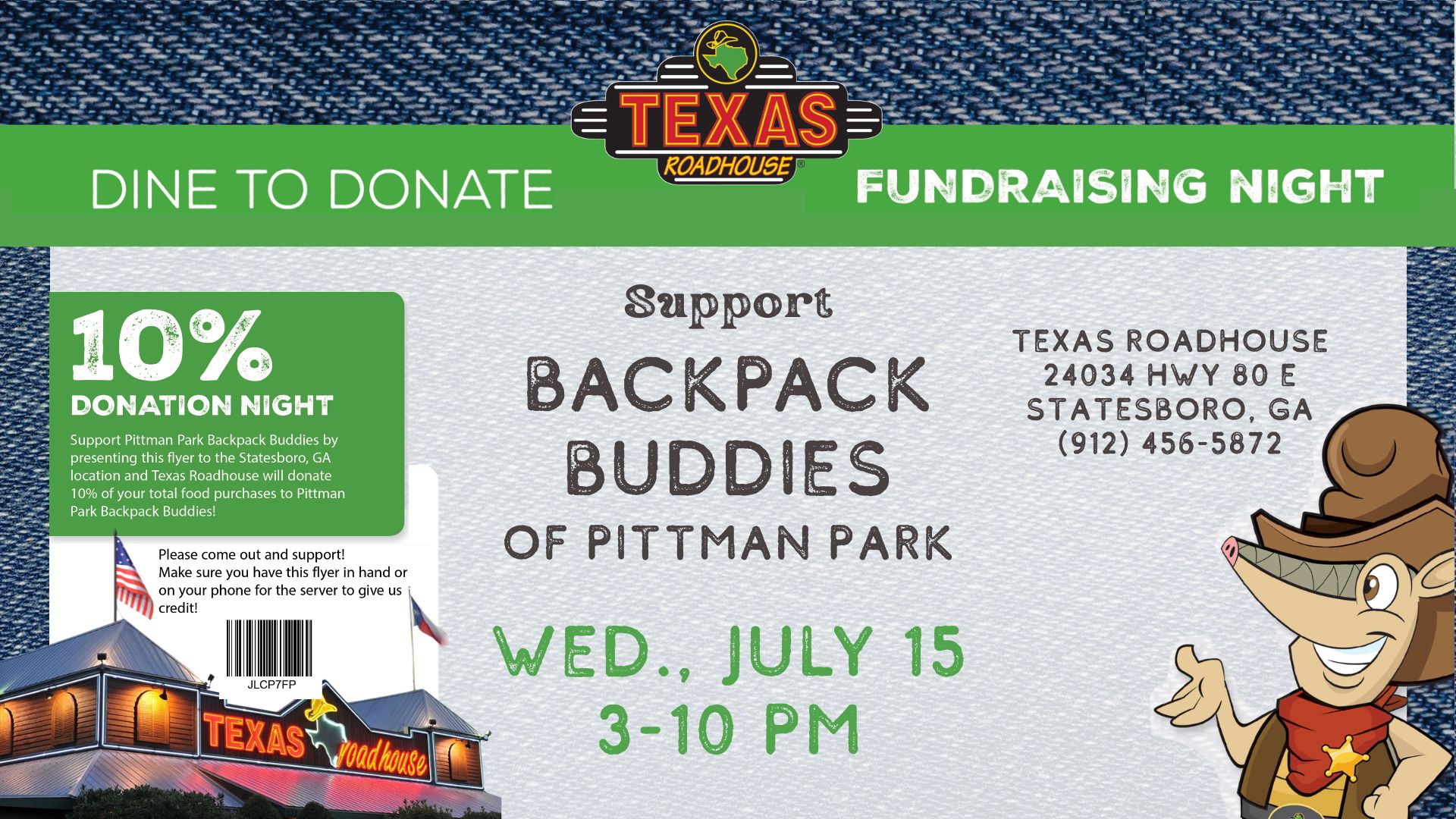 Supper at Texas Roadhouse July 15